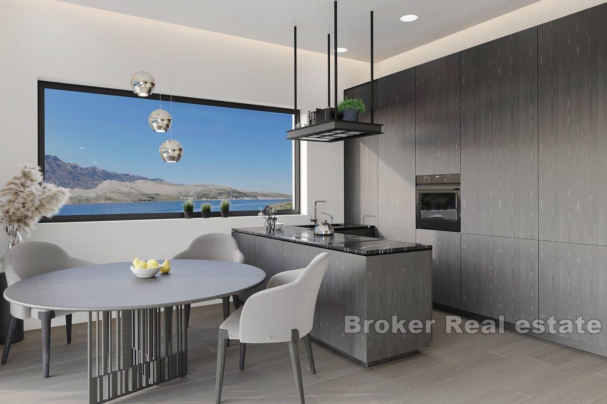 Modern apartments in a new building with a pool and a view