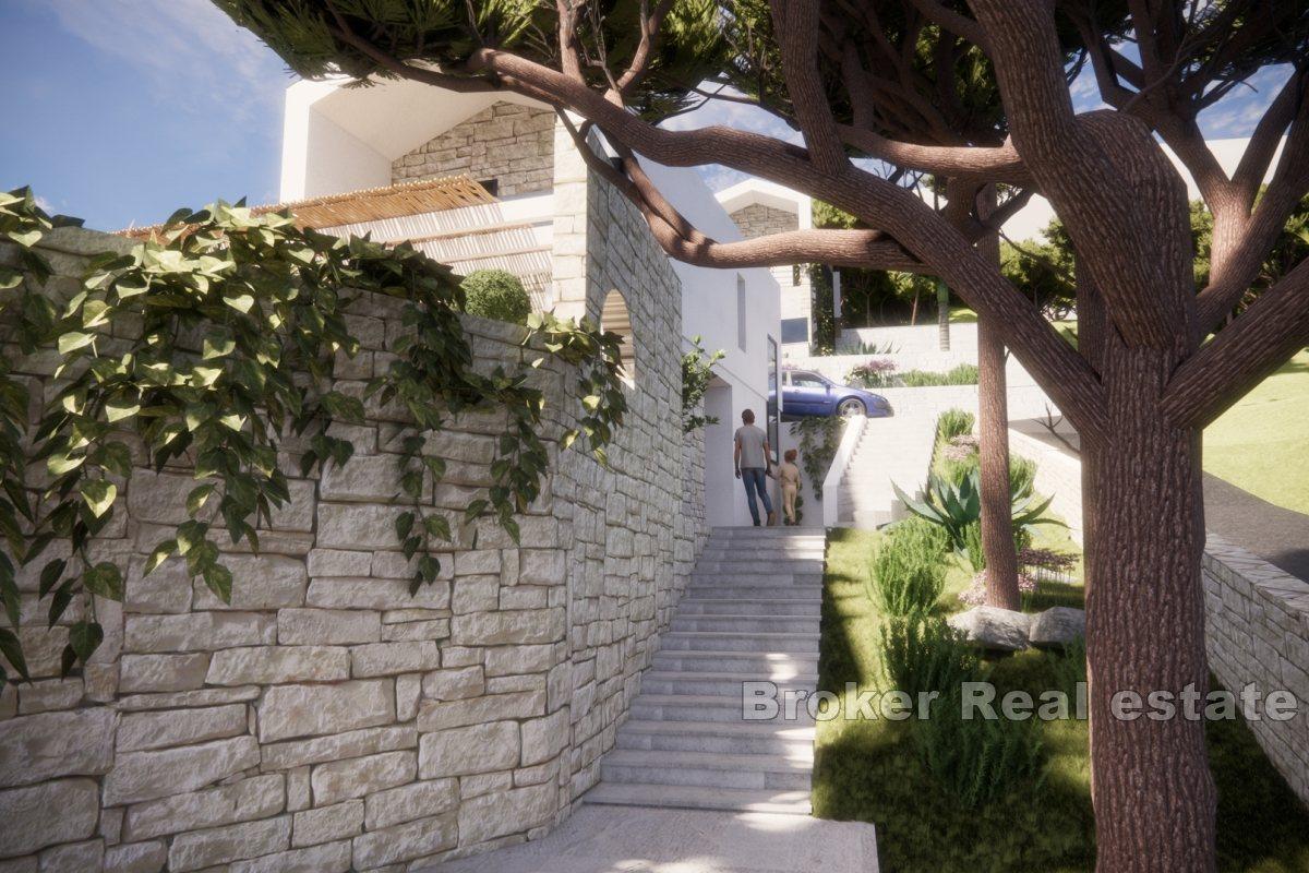 Nowoczesna willa w zaawansowanej fazie budowy z widokiem