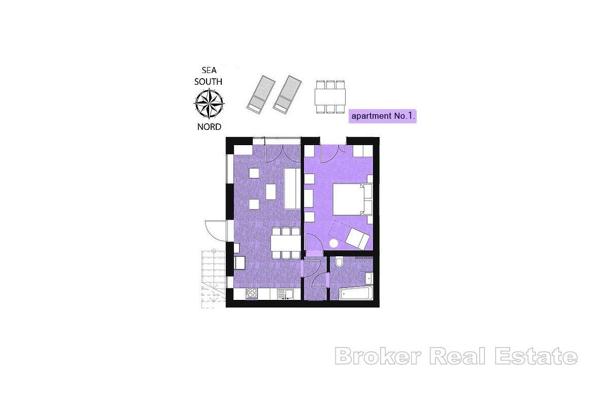 Apartament z dużym ogrodem blisko morza