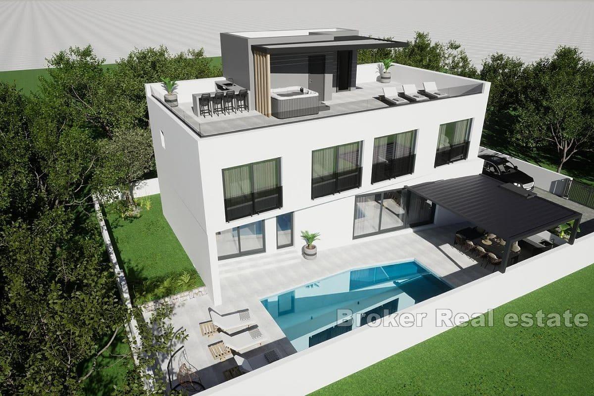 Villa under construction with pool and sea view