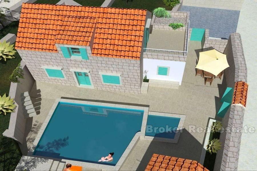 Île de Brac, terrain à bâtir avec maison en pierre à reconstruire