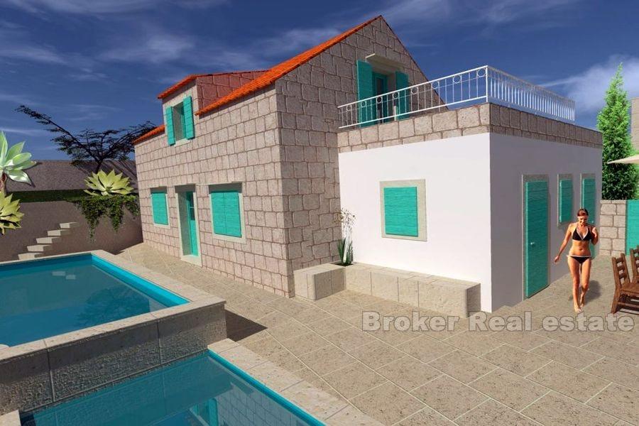 Wyspa Brac, działka budowlana z kamiennym domem do rekonstrukcji