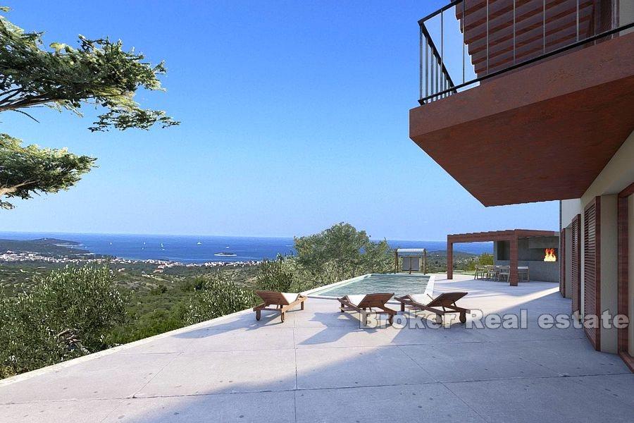 Vicino a Rogoznica, villa in costruzione con piscina e vista mare