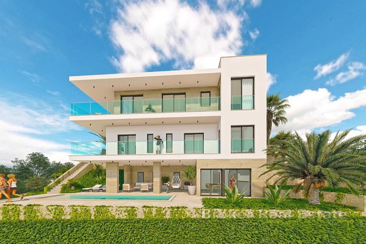 Działka budowlana z projektem i widokiem na morze w pobliżu Trogiru