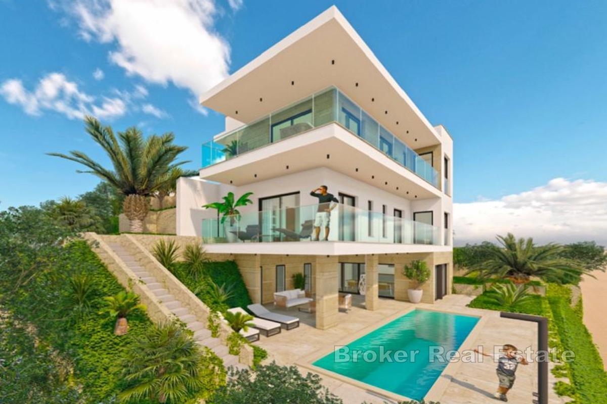 Działka budowlana z projektem i widokiem na morze w pobliżu Trogiru