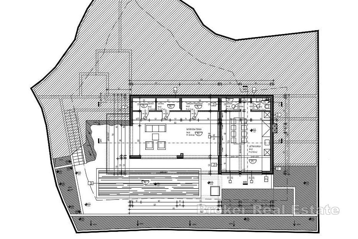 Byggtomt med projekt och havsutsikt nära Trogir