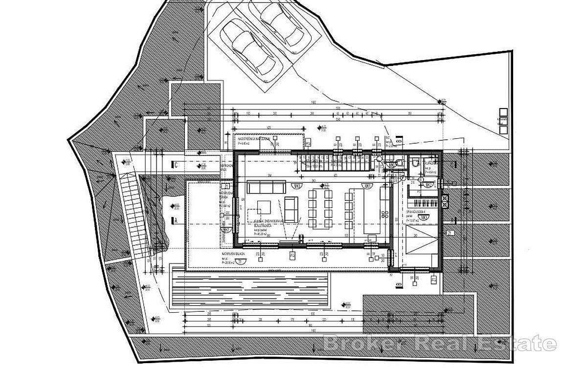 Byggtomt med projekt och havsutsikt nära Trogir