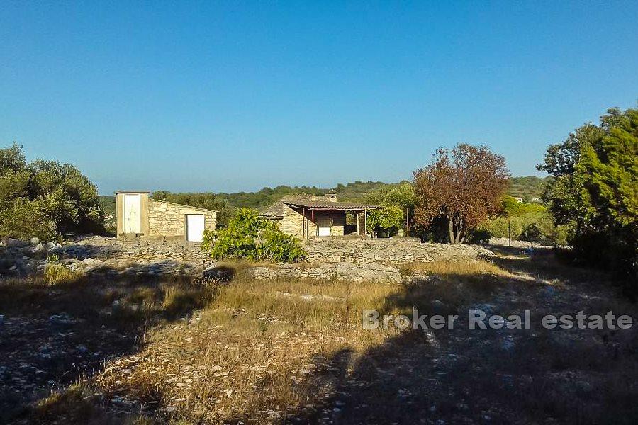 Wyspa Korcula - Teren z 3 mniejszymi budynkami, z widokiem na morze