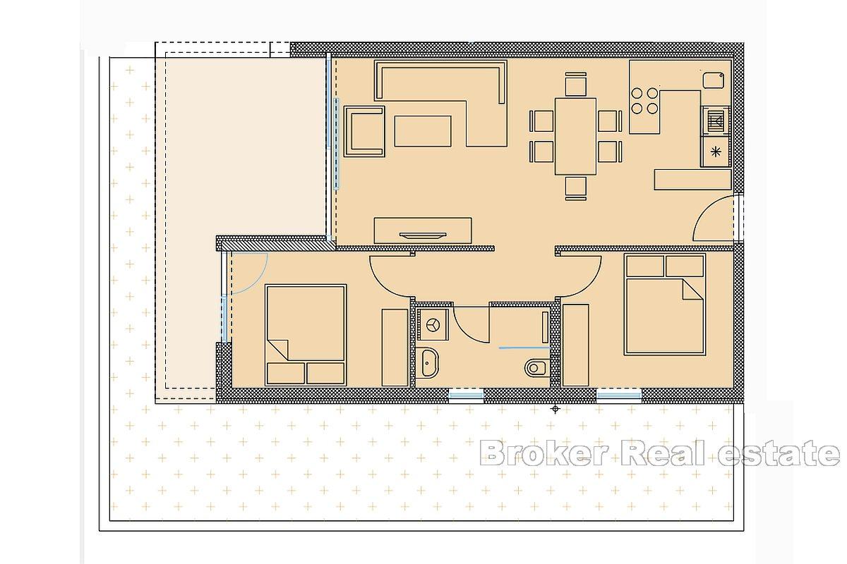 Apartment with garden, swimming pool and sea view