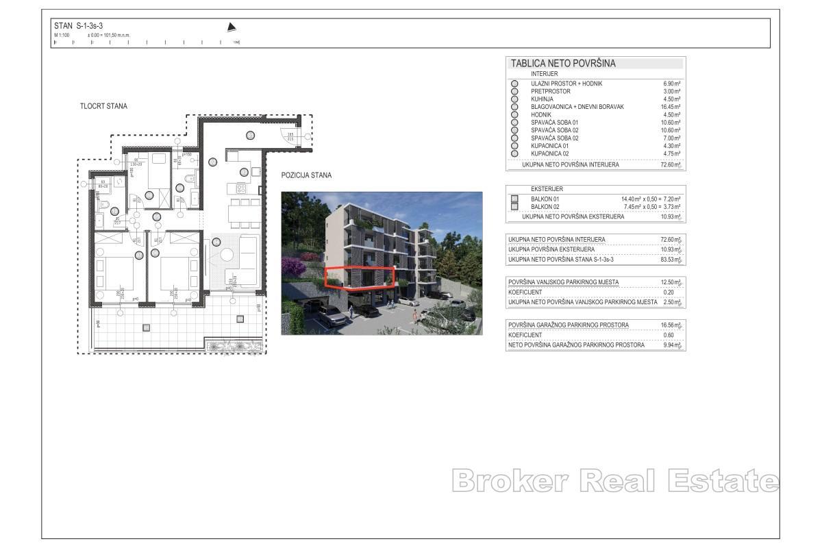 Appartements modernes de trois chambres avec vue sur mer