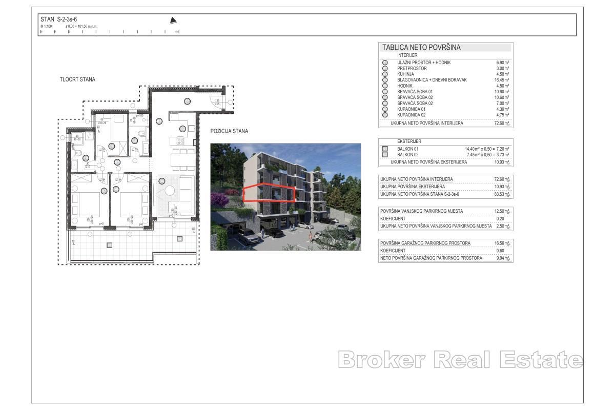 Appartements modernes de trois chambres avec vue sur mer