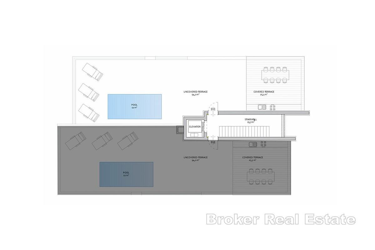 Moderan penthouse s privatnim bazenom u prvom redu do mora