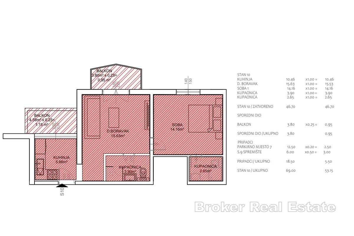 Funzionale appartamento con una camera da letto al secondo piano con due balconi
