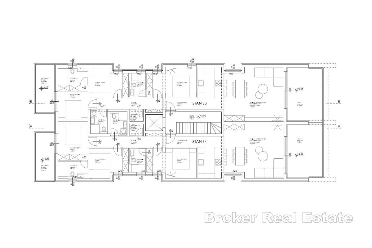 Moderne Dreizimmerwohnung in einem Neubau, erste Reihe zum Meer