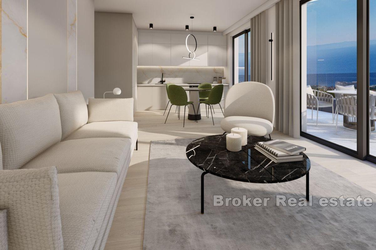 Modern apartments in a new building with a view of the Mediterranean coast