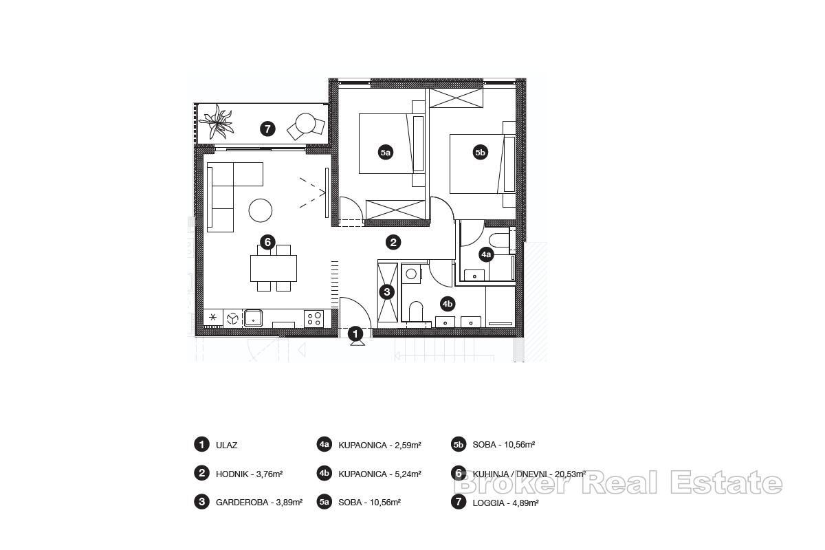 Dvoupokojový apartmán v novostavbě, blízko moře