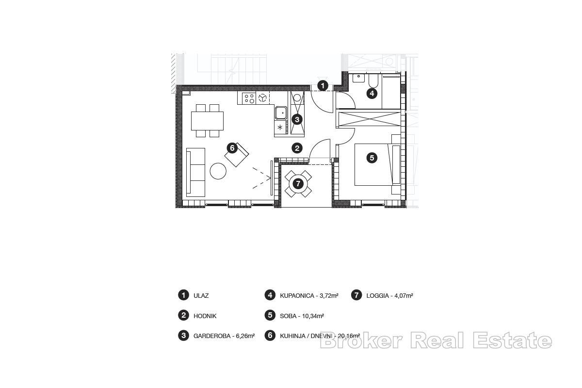Jednopokojový apartmán v novostavbě, blízko moře