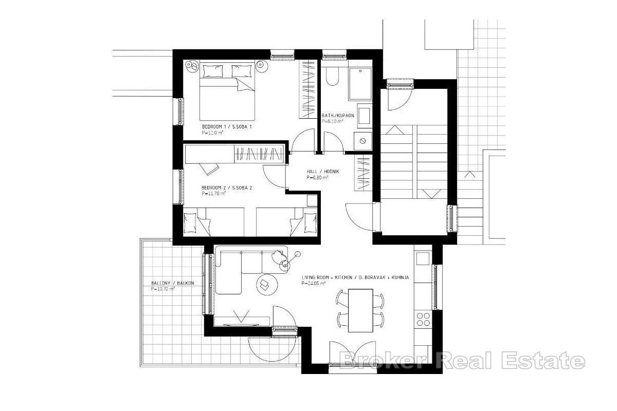 Novostavba - dvojizbový apartmán s výhľadom na more