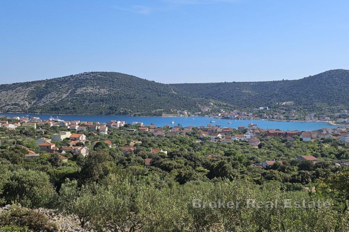 Tradiční dalmatský pozemek s olivovým hájem a výhledem na moře