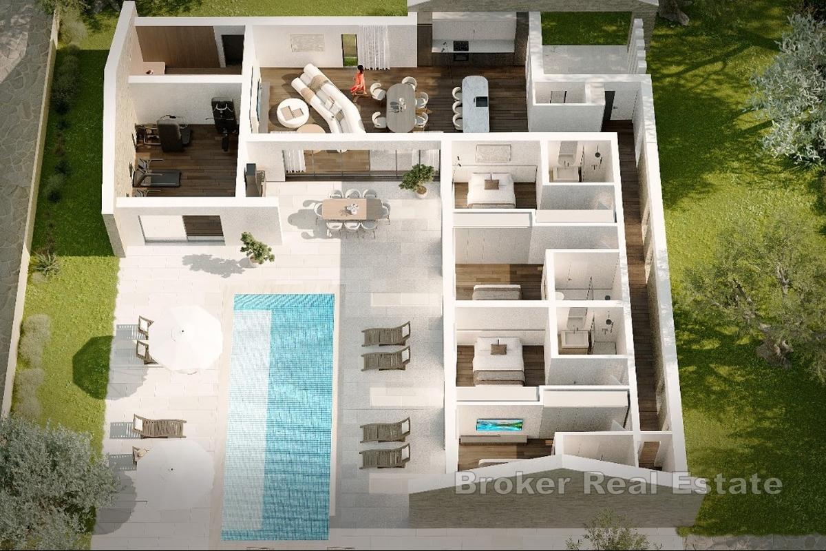 Několik stavebních pozemků s projekty vil