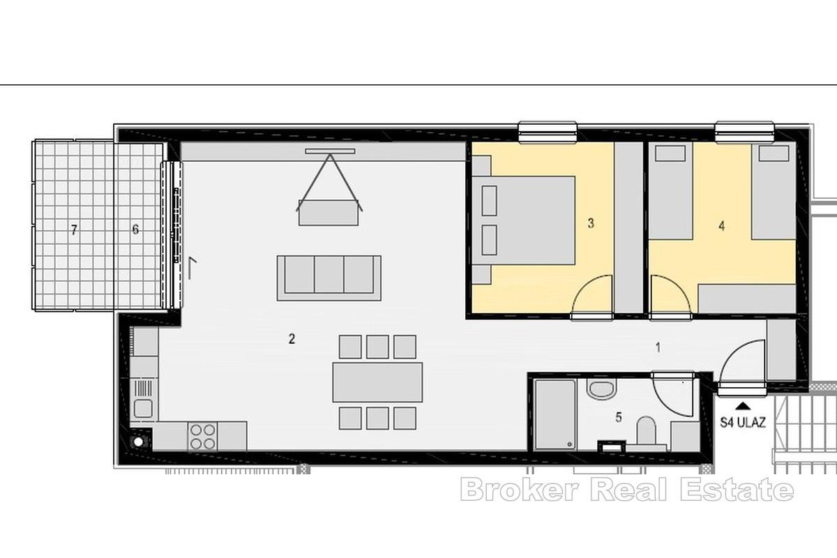 Moderne toroms leilighet med havutsikt